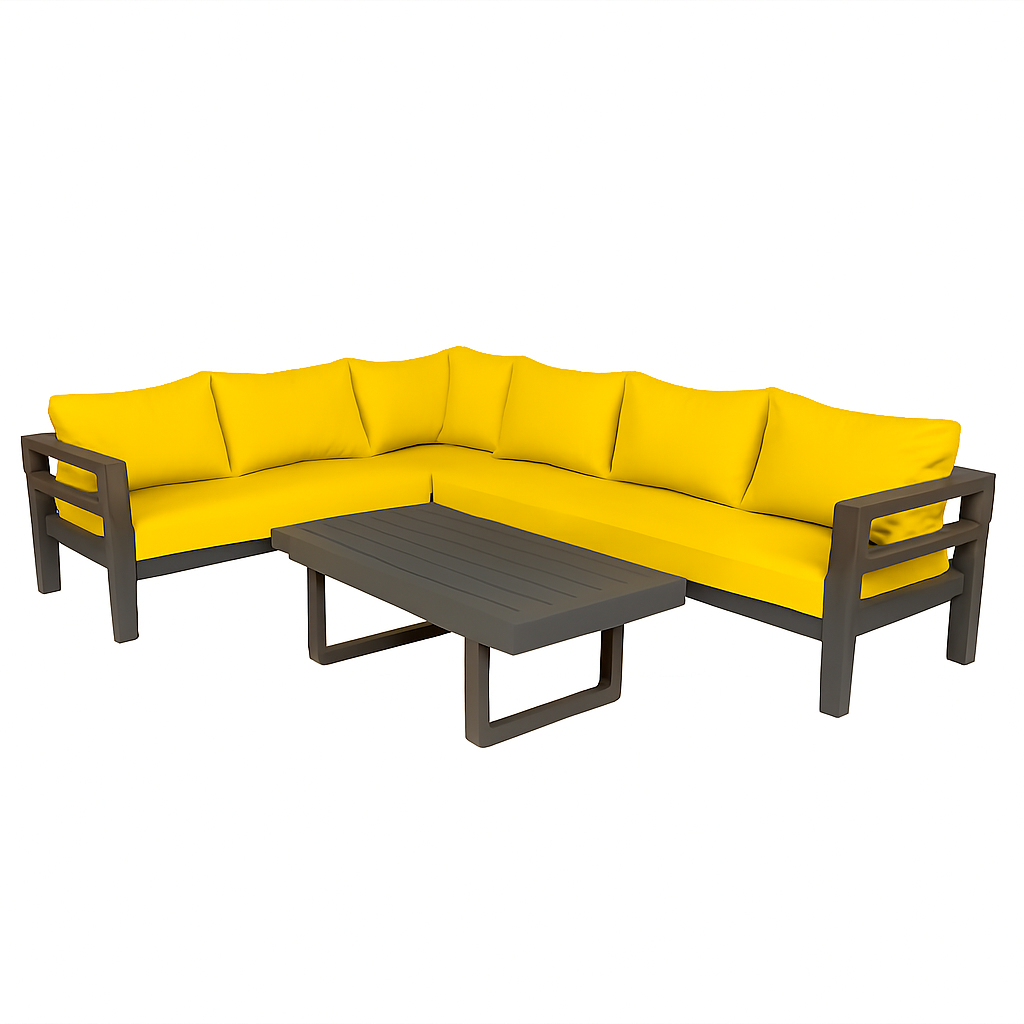 مبلمان باغی فضای باز آهنی  6 نفره آرام بدون جلو مبلی - پارچه نانو آبگریز طوسی - تصویر 3